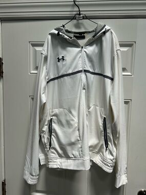 Under Armour White Full-Zip Performance Hoodie with gray Trim